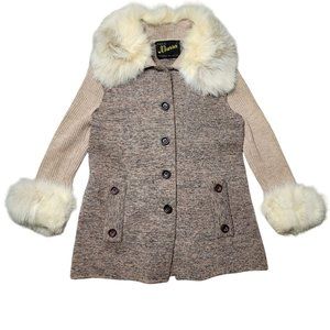 Vintage 60s MURRA fox fur trim knit sweater jacket coat Mod London no tag winter